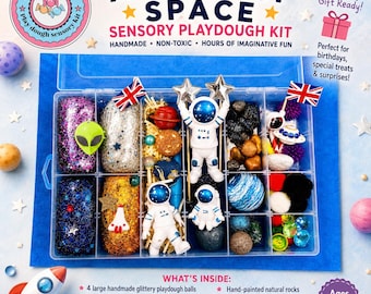 Galaxy/Space Play-dough Kit Deluxe | Montessori Sensory Toy | Kids Gift | Boys Gift | Homemade Playdough | Free Gift tissue/ribbon | Ages 3+
