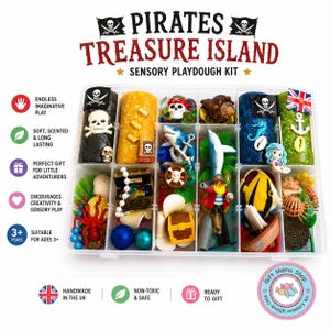 Pirate (Treasure island) Adventure Homemade Play dough Kit with all pirates props you could dream of! Jolly Roger flags, pirate figures!