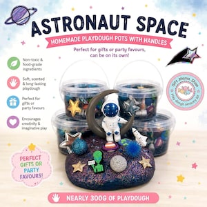 Astronaut Galaxy Play Dough Pot with handles | Navy Glitter Playdough | Space Sensory Kit,  Kids Party Favour | Travel Activity | Ages 3+