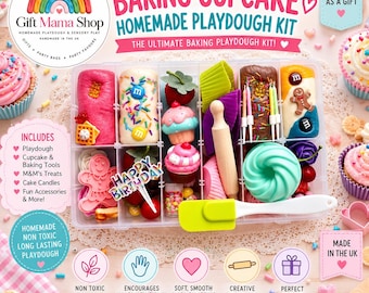 Baking Sensory Dough Kit | Cupcake and cookie Birthday gift set for Boys and Girls | Homemade Long lasting Playdough / Accessories | Ages 3+