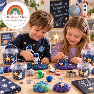 Astronaut Galaxy Play Dough Pot with handles | Navy Glitter Playdough | Space Sensory Kit,  Kids Party Favour | Travel Activity | Ages 3+