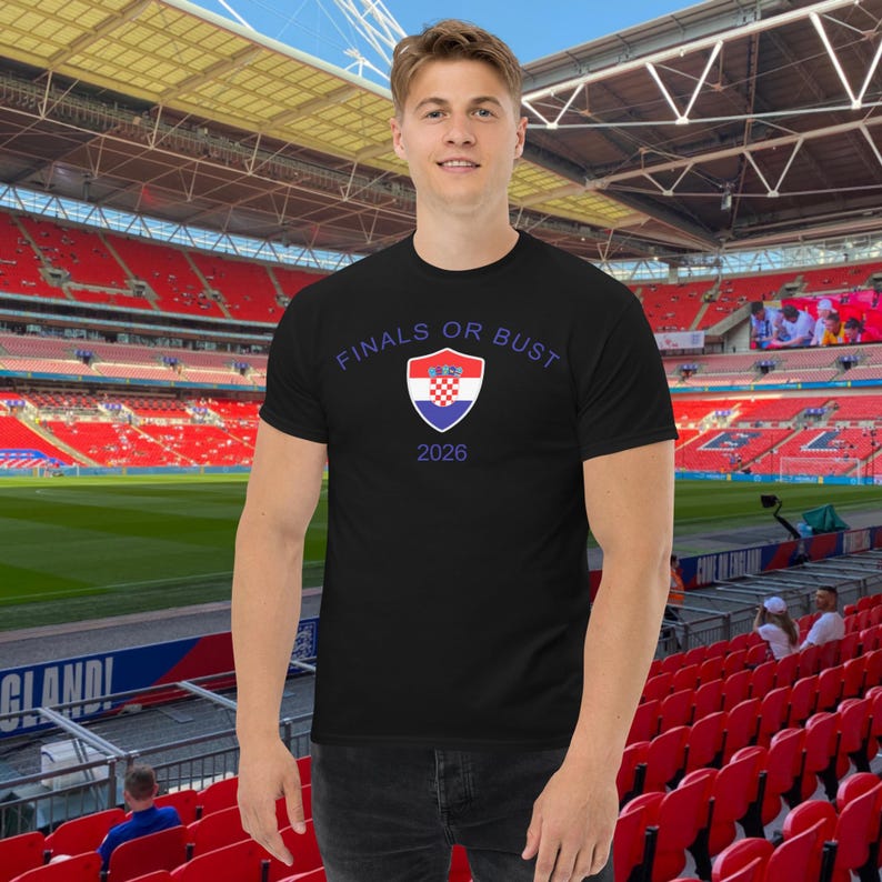 May include: A black t-shirt with the text "Finals or Bust 2026" and a Croatian flag shield design.