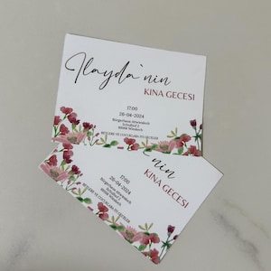 Personalisierte Kina Davetiye | Hennaabend Einladungskarten | Elegante Blumenmotive | Türkische Hochzeit Karten | Hochwertige Druckqualität