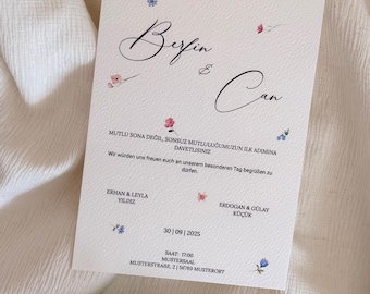 Personalized Engagement Invitation – Kına Davetiye Turkish German – Henna Card Boho A6 A5 – Wedding Invitation Card
