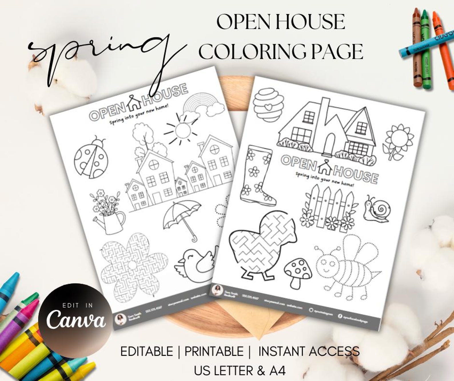 Realtor Open House Coloring Page Editable Kid Activity (digital