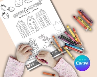 Real Estate Coloring Activity for Kid Editable Template Easter Coloring Page Open House Child Activity Game Sheet for Agent Showing Consult