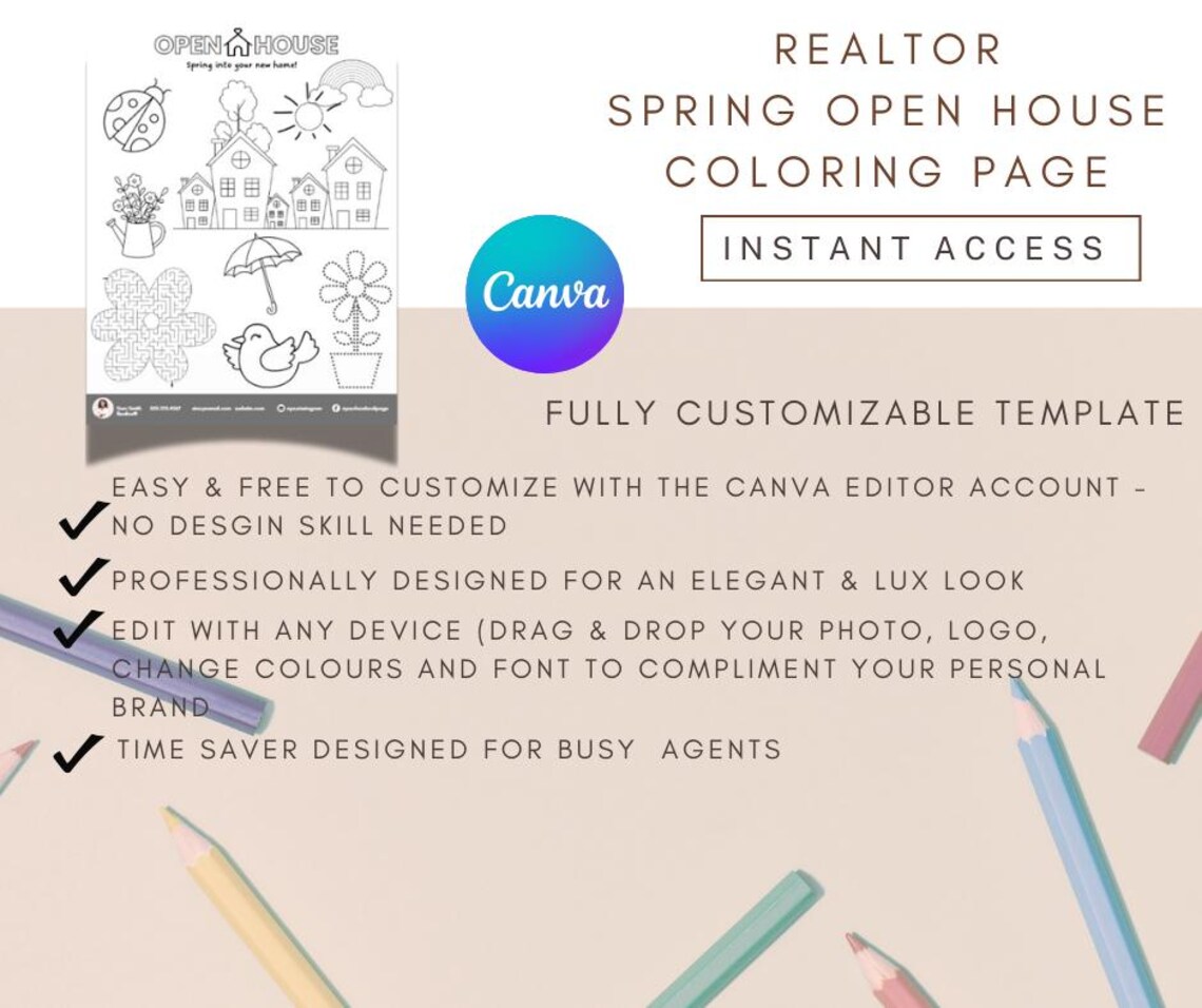 Realtor Open House Coloring Page Editable Kid Activity (digital