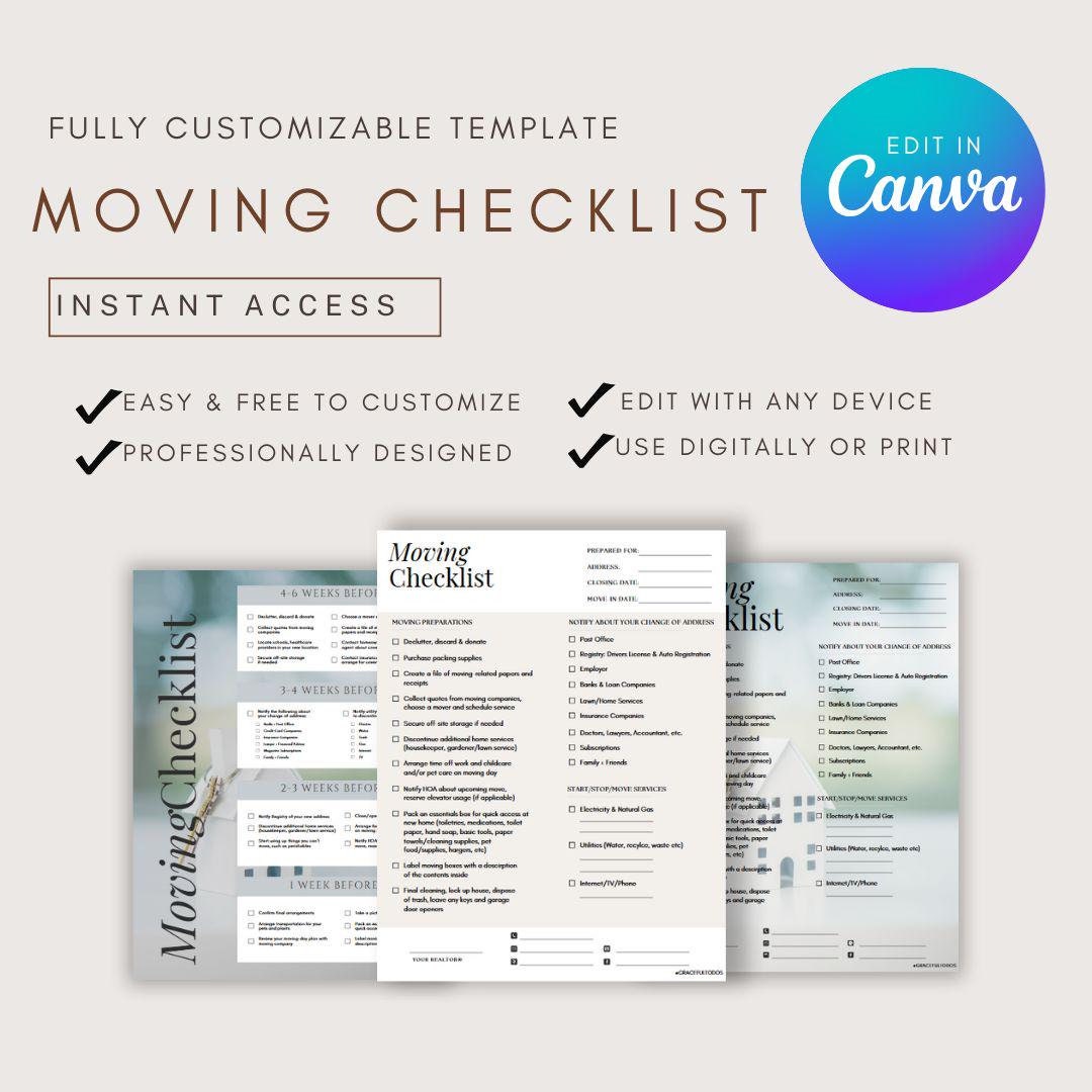 Editable Moving Checklist for Realtors, Home Buyer Moving Guide Home ...