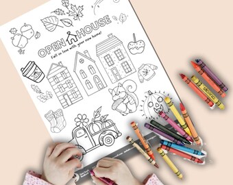 Herfst opendeurdag kleurplaat onroerend goed: herfstthema kinderactiviteit (bewerkbare canvassjabloon) Fall In Love With A New Home