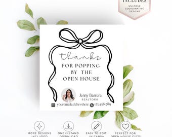 Open House Thank You Tag Template for Realtor Editable Open House Gift Tag Broker Open House Favor Tag Classy Thanks For Popping By Tag