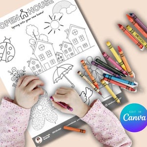 Real Estate Open House Coloring Page: Kid Activity (Editable Canva Template)