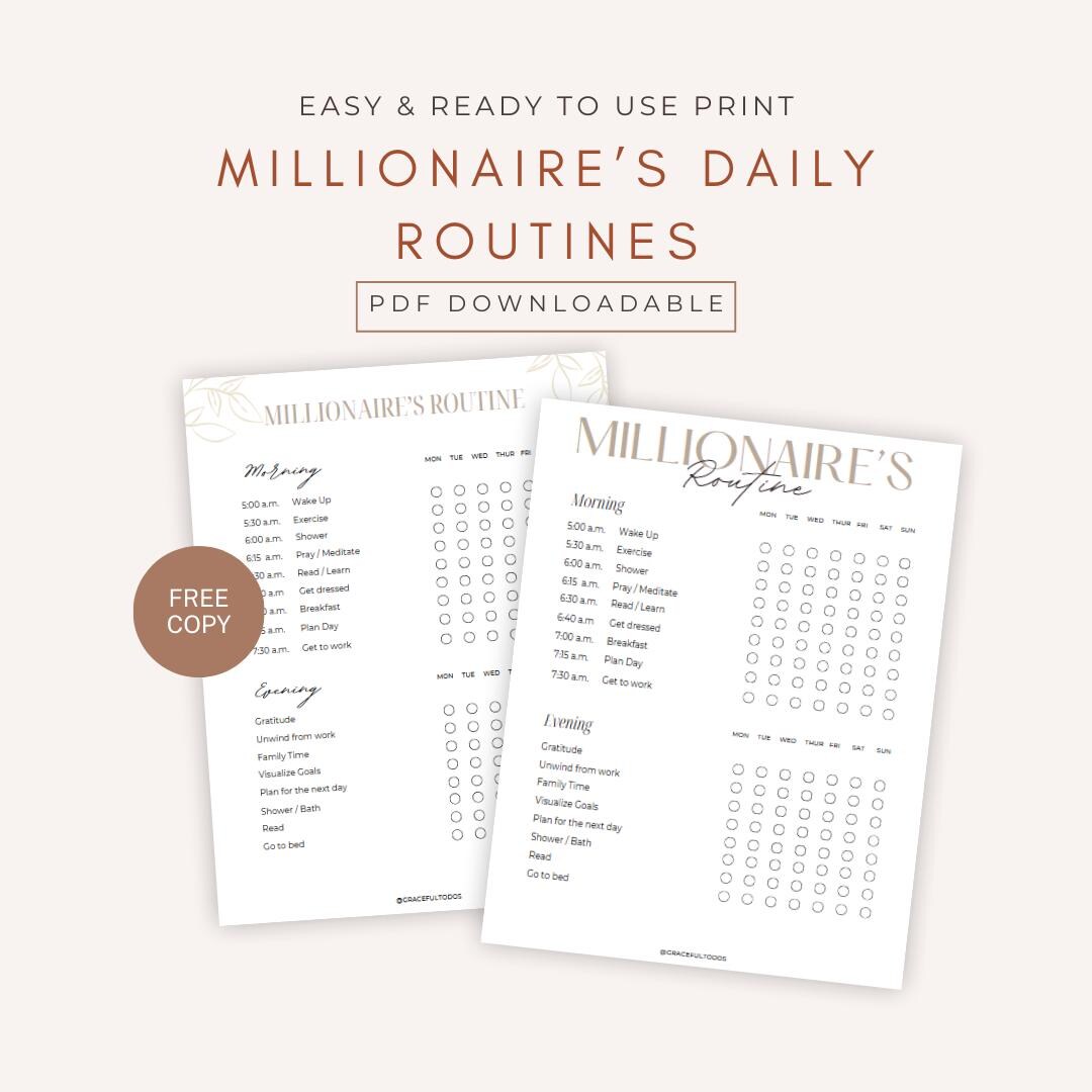 Millionaire's Daily Routine Checklist Millionaire's Morning and Evening ...