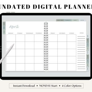 UNDATED Digital Planner, MONDAY Start, Goodnotes, Notability, iPad and Tablet, Simple Planner