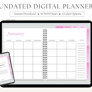 UNDATED Digital Planner, SUNDAY Start, Goodnotes, Notability, iPad and Tablet, Simple Planner