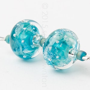 Ocean Sparkle Swirl Pair 2 Handmade Lampwork Glass Beads by Sarah Downton image 2