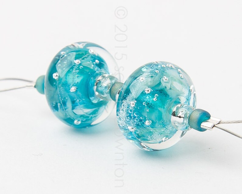 Ocean Sparkle Swirl Pair 2 Handmade Lampwork Glass Beads by Sarah Downton image 2