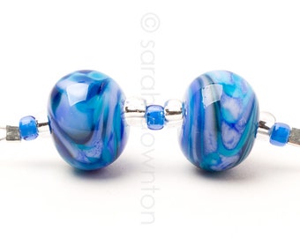 Lagoon Ripple Pair - Handmade Lampwork Glass Beads by Sarah Downton