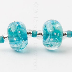 Ocean Sparkle Swirl Pair 2 Handmade Lampwork Glass Beads by Sarah Downton image 1