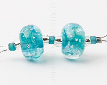 Ocean Sparkle Swirl Pair-  2 Handmade Lampwork Glass Beads by Sarah Downton