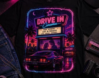 Drive In Cinema PNG Retro 80s Neon Movie Digital Download