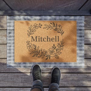 Personalized Floral Coir Doormat: Custom Family Name Welcome Mat