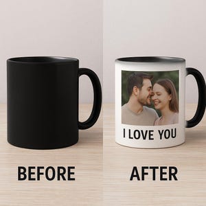 Personalized Hidden Message Color Morphing Mug - Custom Heat Reveal Photo Mug for Him Her, Magic Mug, Surprise Gift, Anniversary Mug