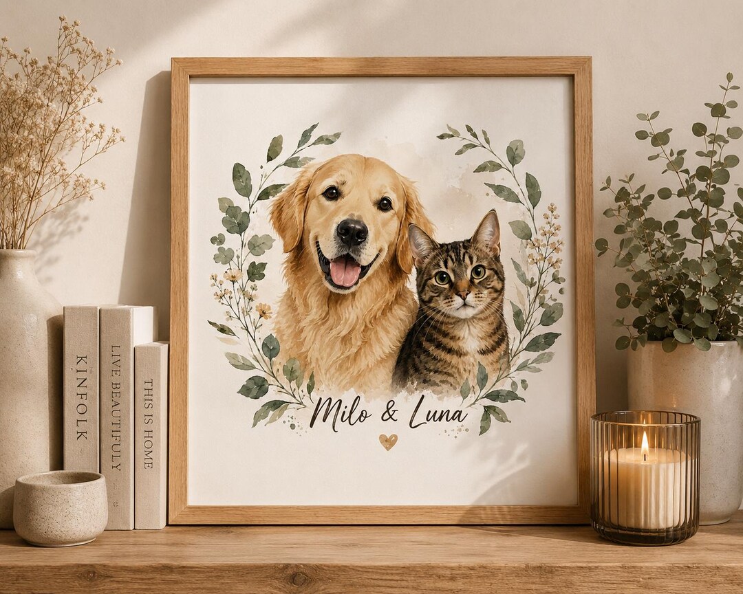 Custom Dog and Cat Watercolor Print Personalized Pet Artwork Digital ...