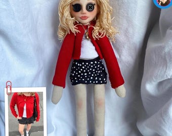 Custom Coraline Style Mini Me Doll – Handmade OOAK Art Doll with Button Eyes