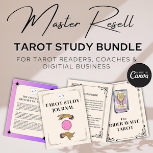 Paquete de estudio de Tarot Master Resell: páginas de estudio y cartas para colorear de Rider Waite. Plantillas en PDF y Canva. Derechos de Master Resell.