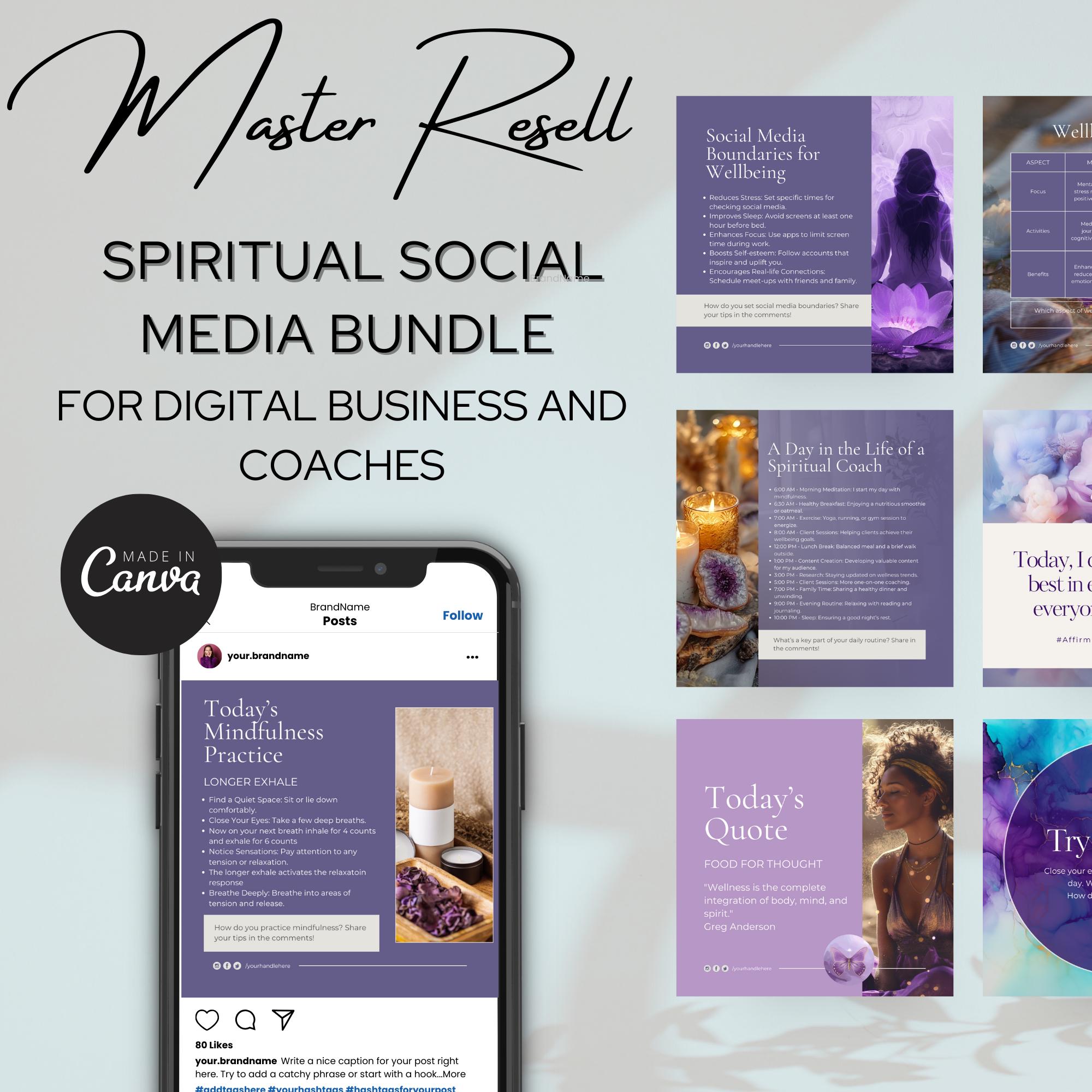 Spiritual Social Media Bundle. Master Resell Rights. Spiritual coaches & business. Buy once. Resell again and again. 61  Templates