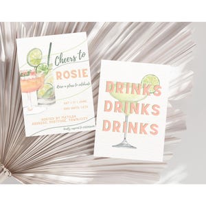 Cocktail Party Einladung Digitaler Download für Sie - schicke Geburtstagseinladung mit rosa und grünen Akzenten & elegantem Design