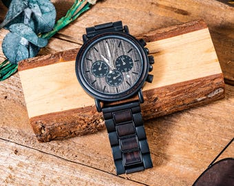 Engraved Wood Watch for Men, Custom Wooden Watch, Personalized Anniversary Gift