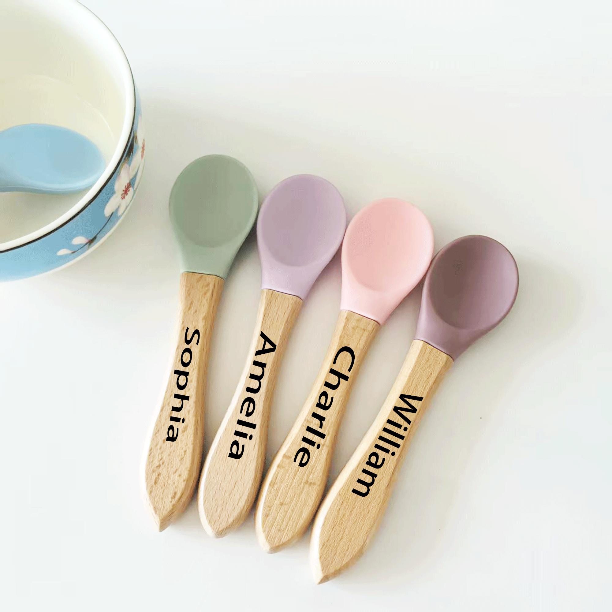 Personalized Baby Feeding Spoon: Engraved Beechwood & Silicone