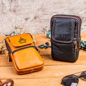 Personalized Leather Crossbody Bag: Engraved Travel Fanny Pack