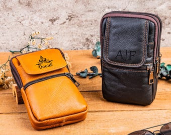 Personalized Leather Fanny Pack: Engraved Men's Hip Bag, Crossbody Travel Bag