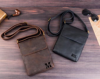 Men's Genuine Leather Crossbody Messenger Bag - Personalized Gift