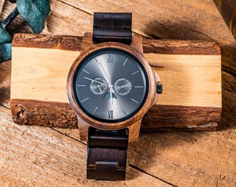 Reloj de madera grabado para hombre, calendario de fases lunares, regalo personalizado