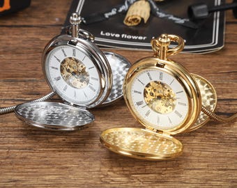 Engraved Mechanical Pocket Watch: Gold & Silver Vintage Style