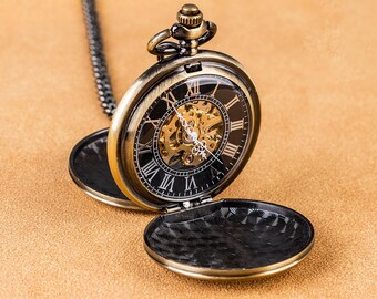 Personalized Engraved Mechanical Pocket Watch: Vintage Steampunk Style