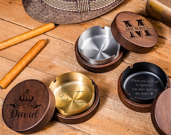 Personalized Ashtray with Lid, Custom Cigarette Ashtray, Engraved Smoker Gift