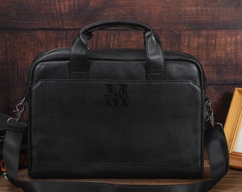 Personalized Leather Laptop Messenger Bag, Custom Men's Briefcase