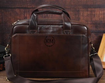 Gepersonaliseerde leren laptopaktetas voor heren, op maat gemaakte gegraveerde leren crossbody-schoudertas, cadeau voor zakenman