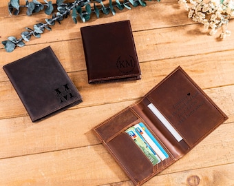 Personalized Leather Passport Wallet, Engraved Travel Wallet, RFID Blocking
