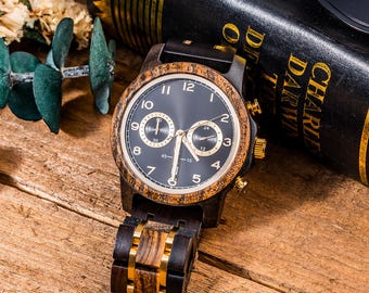 Personalized Men's Wooden Watch, Engraved Anniversary Gift for Him