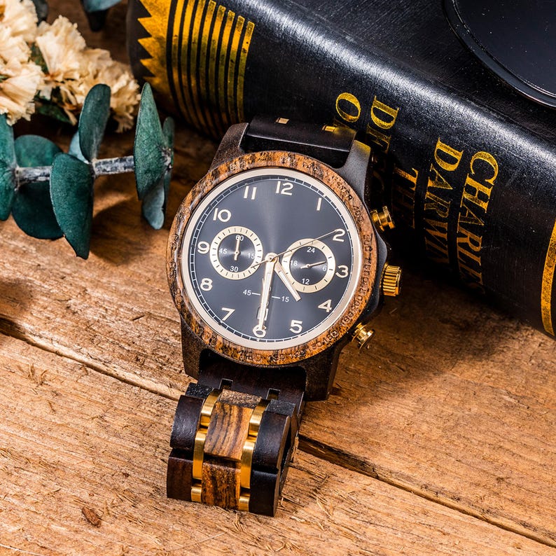 Personalized Men's Wooden Watch, Engraved Anniversary Gift for Him