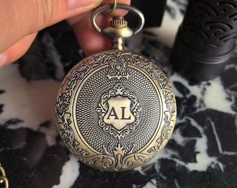 Rustykalny zegarek kieszonkowy z brązu, spersonalizowany grawerunek, antyczny miedziany zegarek na nadgarstku, prezent na rocznicę