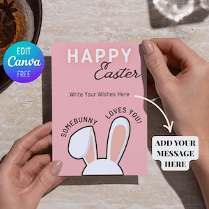 Cartão de Páscoa editável, Cartão de Páscoa rosa, Modelo de cartão de Páscoa, Cartão de Feliz Páscoa, Download instantâneo, Editável no Canva