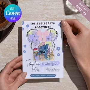 Invitation d'anniversaire de point, invitation d'anniversaire de Lilo et de point, invitation de fête d'enfants, invitation de fête de plage, modifiable dans la toile, téléchargement immédiat