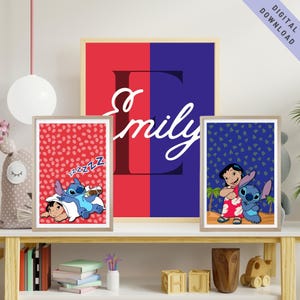 Lilo & Stitch Nursery Print Set: Custom Name, Tropical Decor (Digital Download)