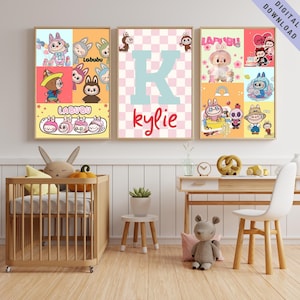 Personalized Labubu Nursery Decor: Set of 3 Custom Name Prints (Digital Download